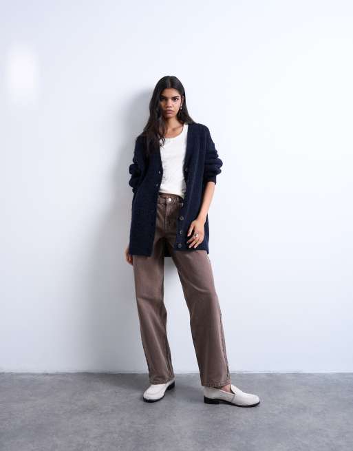 Topshop knitted ultimate boyfriend cardigan in Navy, 2 of 4