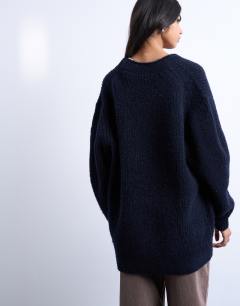 Model wearing Knitted ultimate boyfriend cardigan in Navy