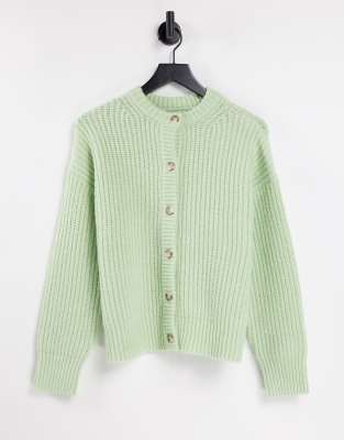 green crew neck cardigan