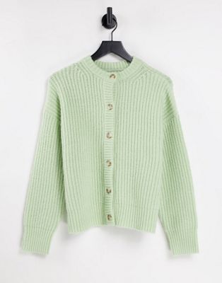 Topshop knitted ultimate crew neck cardi in green