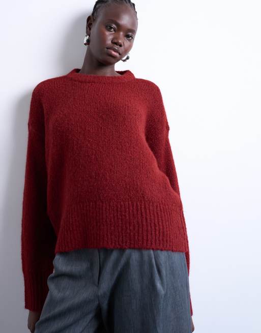 Topshop knitted ultimate mid jumper in red
