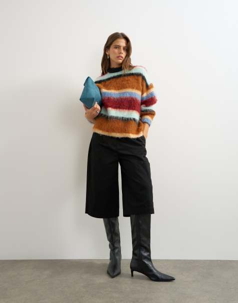 Topshop knitted ultra fluffy multi stripe jumper - view 1