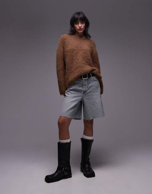 Topshop knitted ultra fluffy oversized sweater in toffee | ASOS