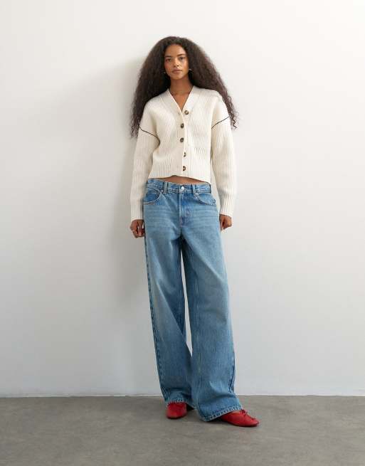 Topshop knitted v-neck button-front cardigan in ivory, 2 of 4