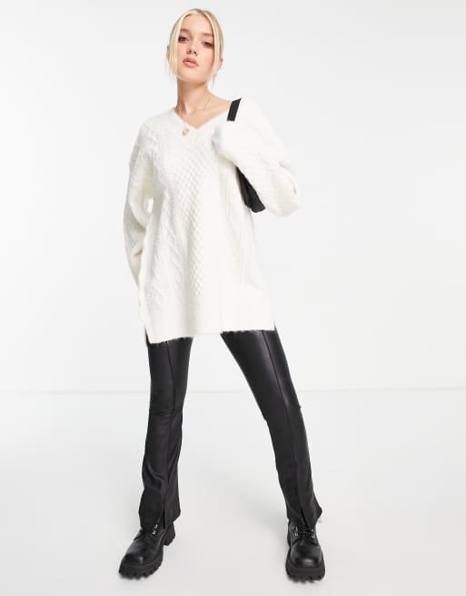 Topshop knitted v neck cable sweater