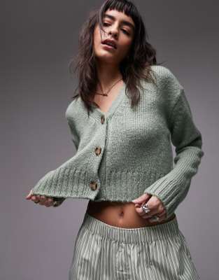  Topshop knitted v-neck cardigan in green