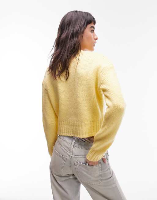 Topshop knitted v neck cardigan in lemon