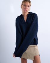 Topshop knitted v neck collar jumper in navy