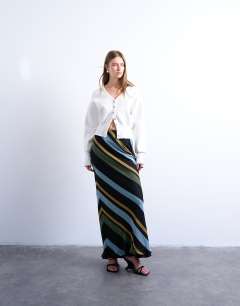 Model wearing Knitted v neck compact fitted waist cardigan in ivory