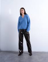 Topshop knitted v neck jumper in blue