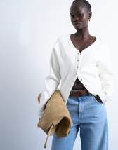 Topshop knitted V neck longline compact fitted waist cardigan in ivory