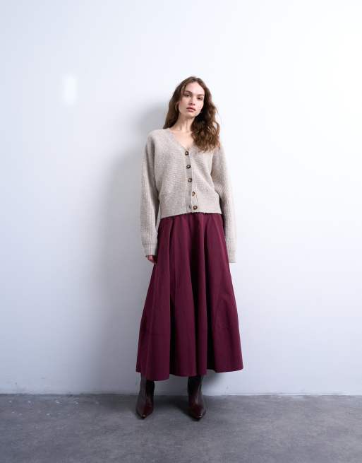 Topshop knitted v neck slouchy cardigan in oat, 2 of 4