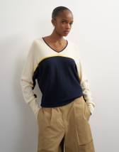 Topshop knitted v neck stripe batwing jumper in blue multi