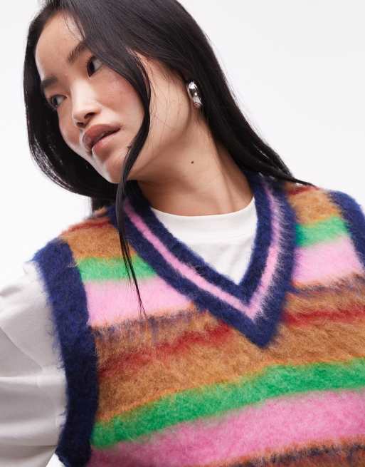 Topshop knitted v-neck ultra fluffy tank in multi