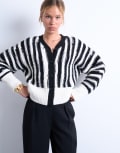 [Topshop] Topshop knitted vertical stripe cardigan in mono-Multi S Mono