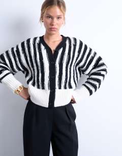 Knitted vetical stripe cardigan in mono
