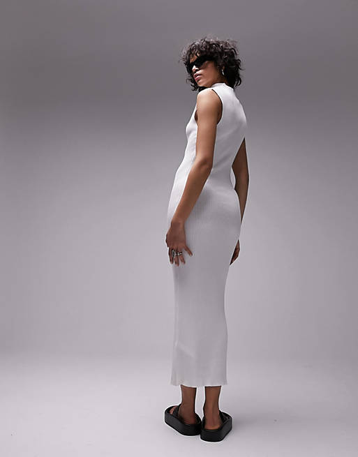 Topshop knitted wide shoulder dress in ivory | ASOS