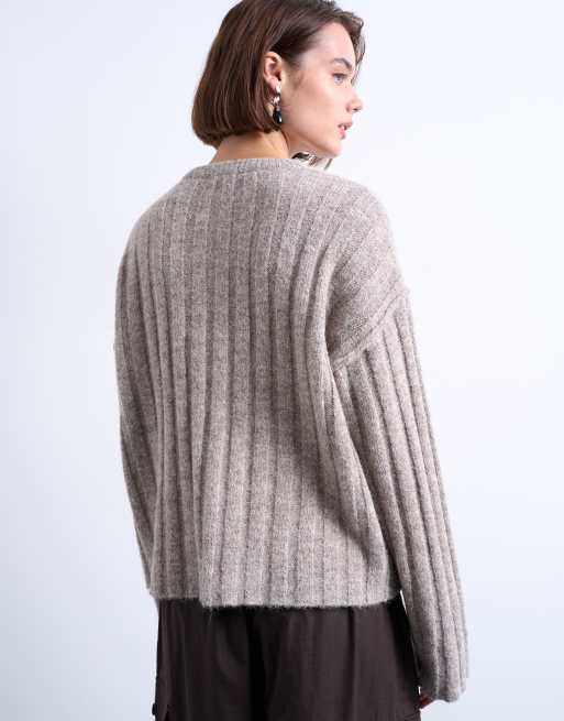 Topshop knitted wider rib cardigan in oat, 4 of 4