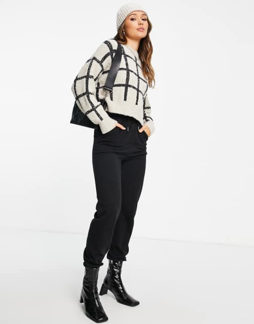 Topshop knitted window panel boucle jumper in neutral, 2 of 4