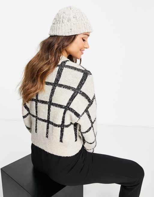 Topshop knitted window panel boucle jumper in neutral, 4 of 4