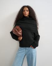 Topshop knitted wool blend deep fold bardot jumper in black
