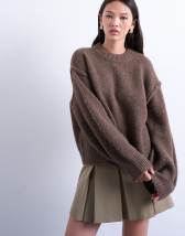 Topshop knitted wool blend fluffy exposed seam easy jumper in brown