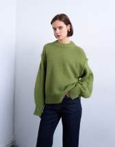 Topshop knitted wool blend fluffy exposed seam easy jumper in green