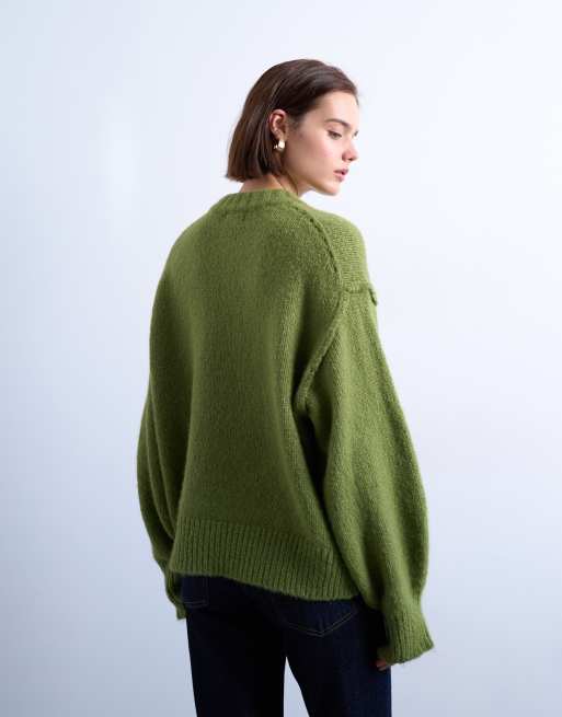 Topshop - Pull en maille duveteuse de laine mélangée à coutures apparentes - Vert
