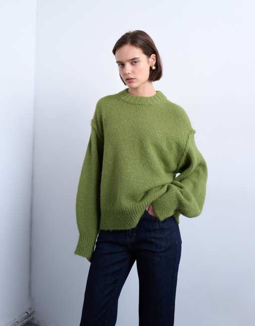 Topshop - Pull en maille duveteuse de laine mélangée à coutures apparentes - Vert