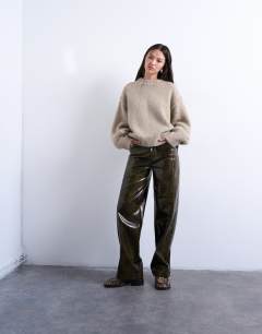 Knitted wool blend fluffy exposed seam easy jumper in oat