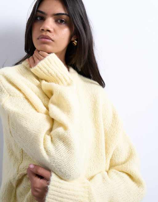 Topshop knit wool blend fluffy ultimate sweater in buttermilk