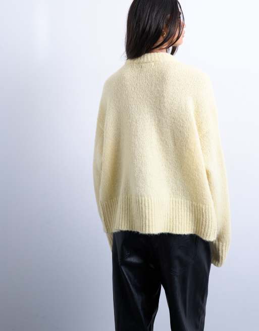 Topshop knit wool blend fluffy ultimate sweater in buttermilk