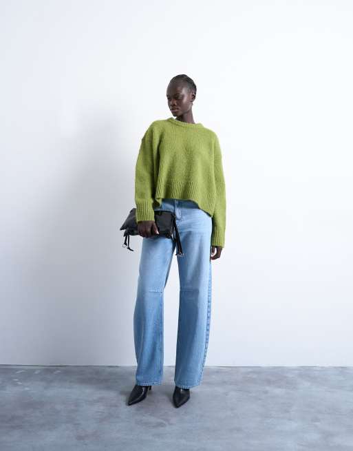 Topshop knit wool blend fluffy ultimate sweater in green