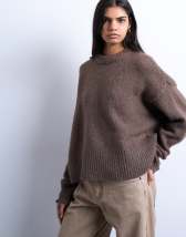 Topshop knitted wool blend fluffy ultimate jumper in mocha