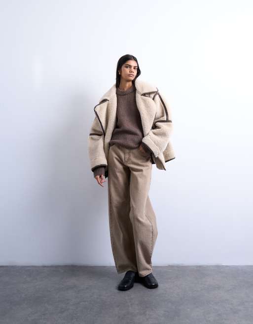 Topshop knitted wool blend fluffy ultimate jumper in mocha