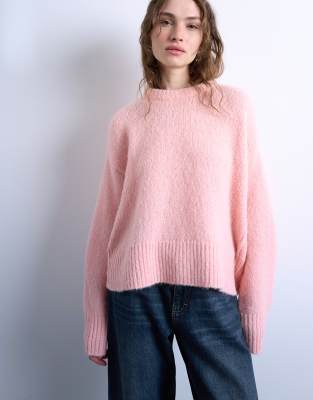 Topshop Women's Pink Knitted Wool Blend Fluffy Ultimate Jumper In