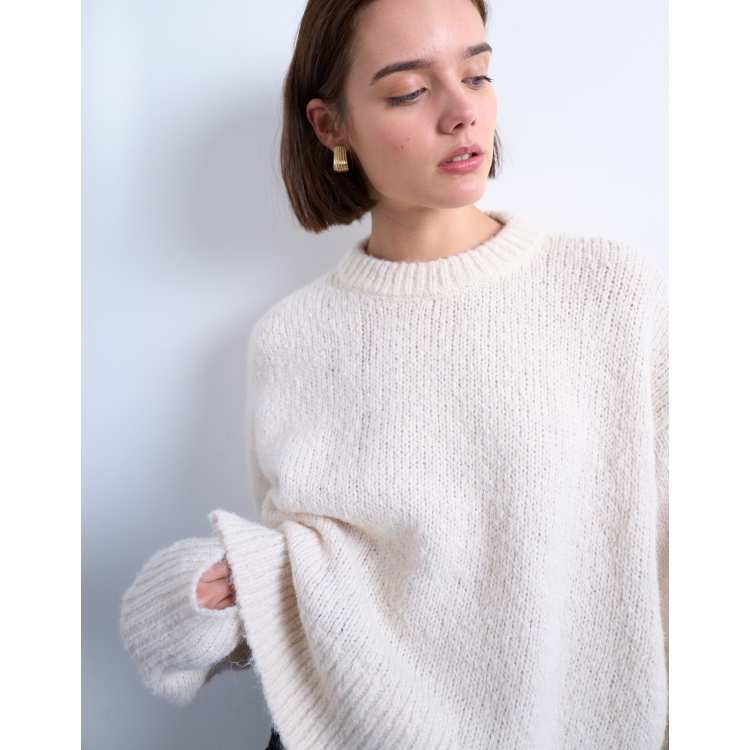 Topshop knitted wool blend fluffy ultimate jumper in white | ASOS