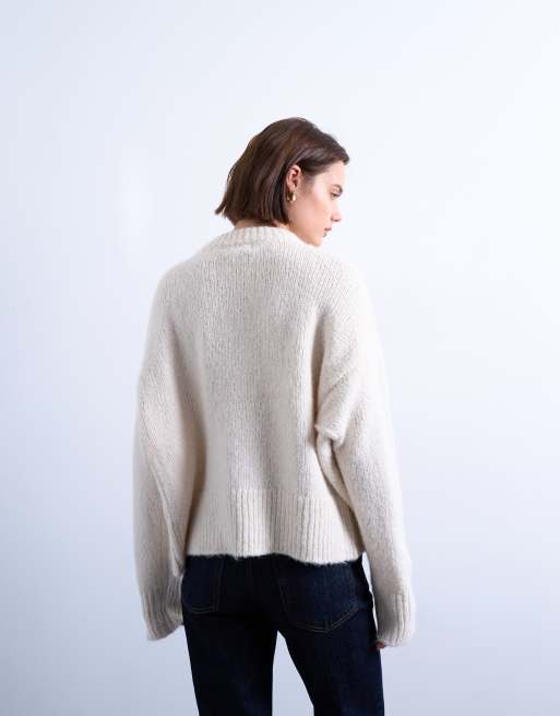 Topshop knit wool blend fluffy ultimate sweater in white