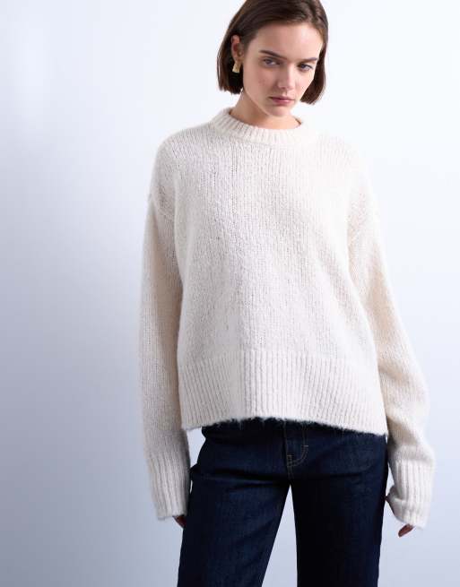 Topshop knit wool blend fluffy ultimate sweater in white