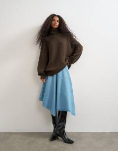 Knitted wool blend high neck jumper in chocolate brown