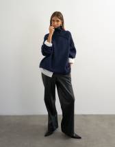 Topshop knitted wool blend high neck jumper in navy