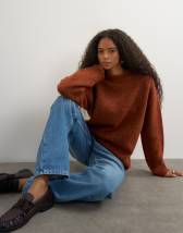 Topshop knitted wool blend roll edge chunky jumper in cinnamon