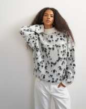 Topshop knitted wool blend roll edge chunky jumper in dalmatian