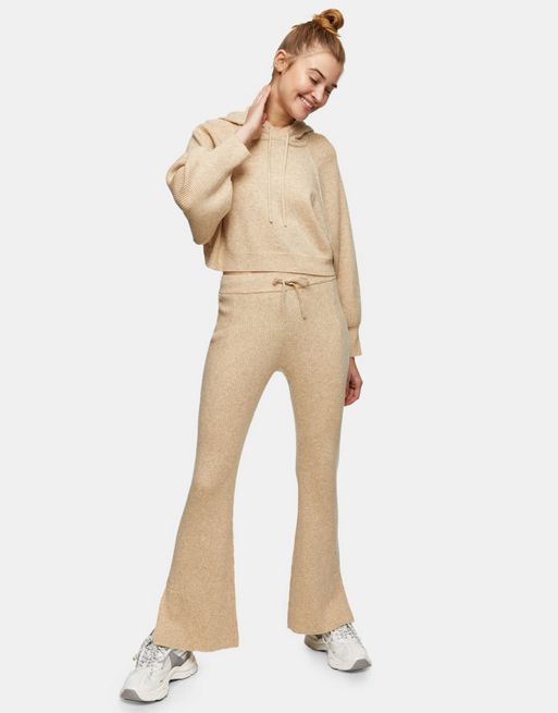 ASOS DESIGN knitted flare pants in cream