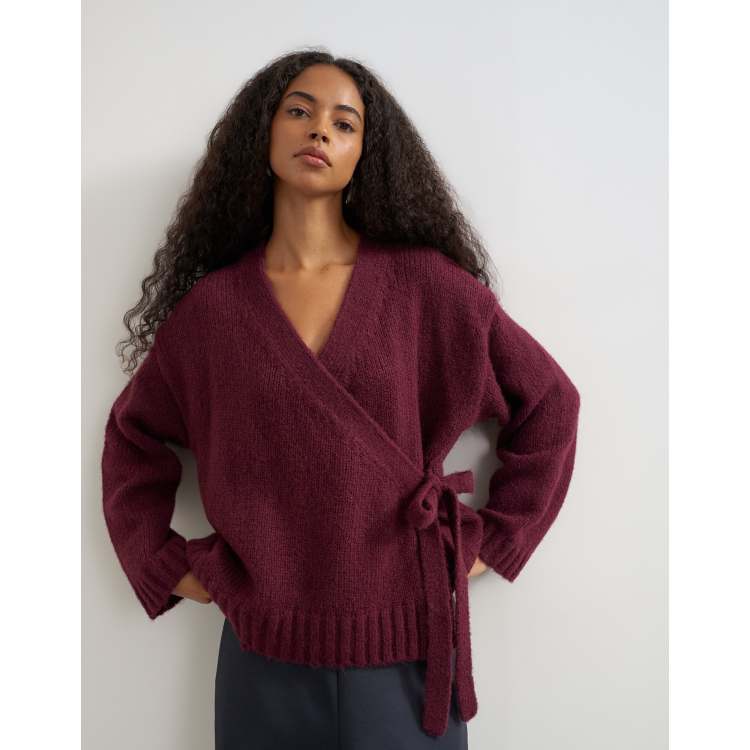 トップス THE TOE Dumbo Gather Cardigan Topshop knitted wrap boxy cardigan with wool in mulberry | ASOS
