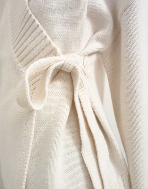 Topshop knitted wrap tie waist cardigan with wool in ivory, 2 of 4