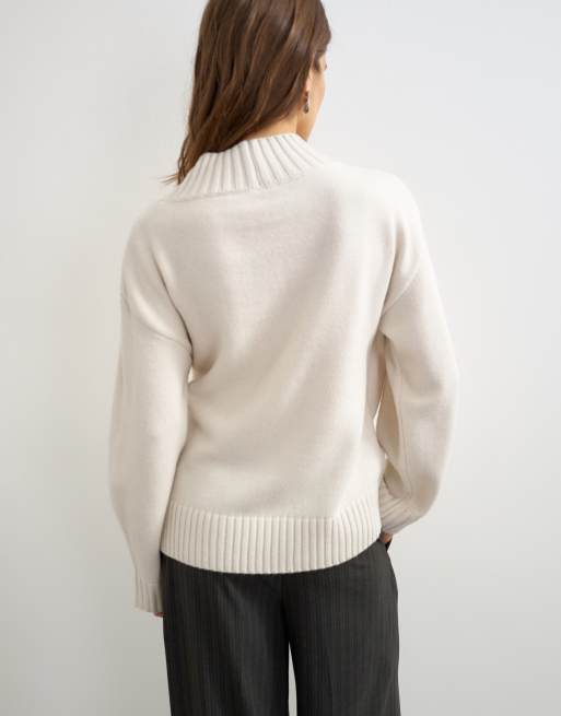 Topshop knitted wrap tie waist cardigan with wool in ivory, 4 of 4