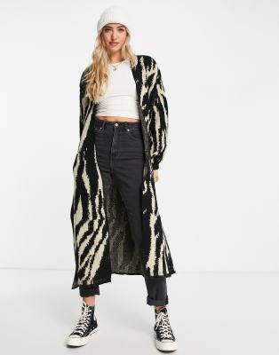 Topshop knitted zebra maxi cardi in multi