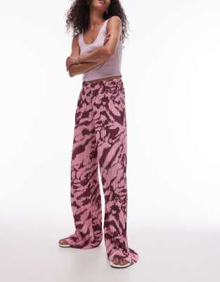 Topshop - Knitter-Hose in Rosa mit weitem Bein und Zebraprint