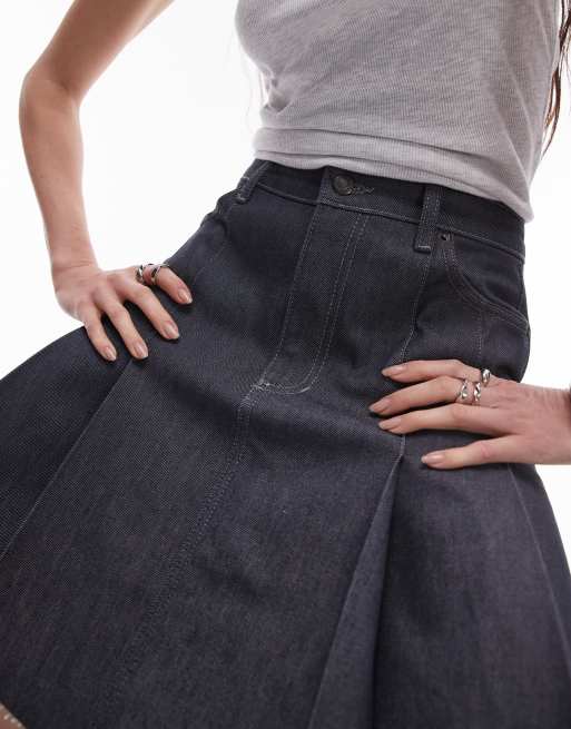Topshop - Knælang denimnederdel med plisseringer i rå grå, 2 af 5
